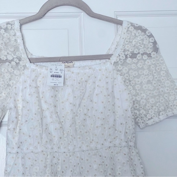 J Crew Crewcuts girls dress embroidered daisies floral metallic gold white new - Picture 1 of 6